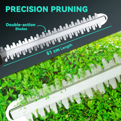 20" Cordless Hedge Trimmer, 18V Electric Hedge Cutter with 51cm Dual Action Blade