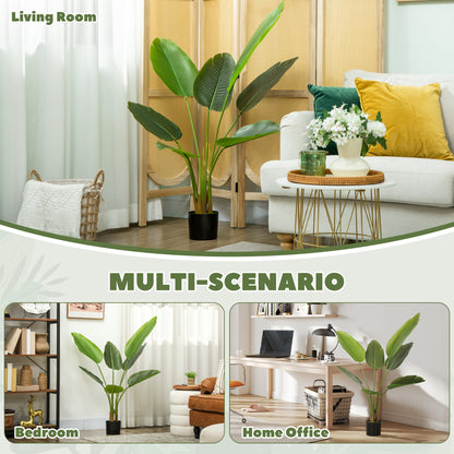 109cm Artificial Bird of Paradise Plant, Faux Banana Leaf Tree with PEVA Leaves and Flocking