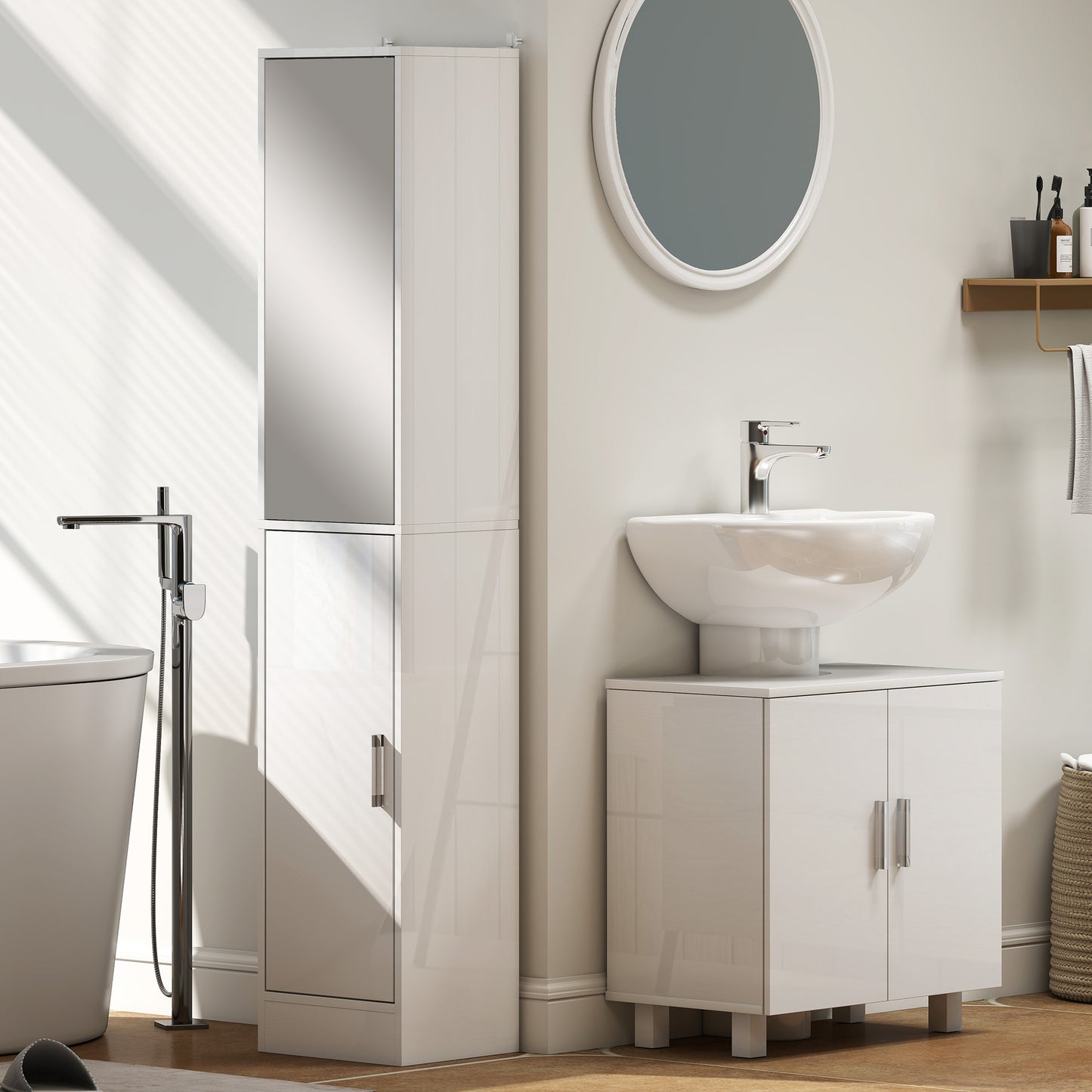 Bathroom Under Sink Cabinet for Basin without or with Pedestal - High Gloss White