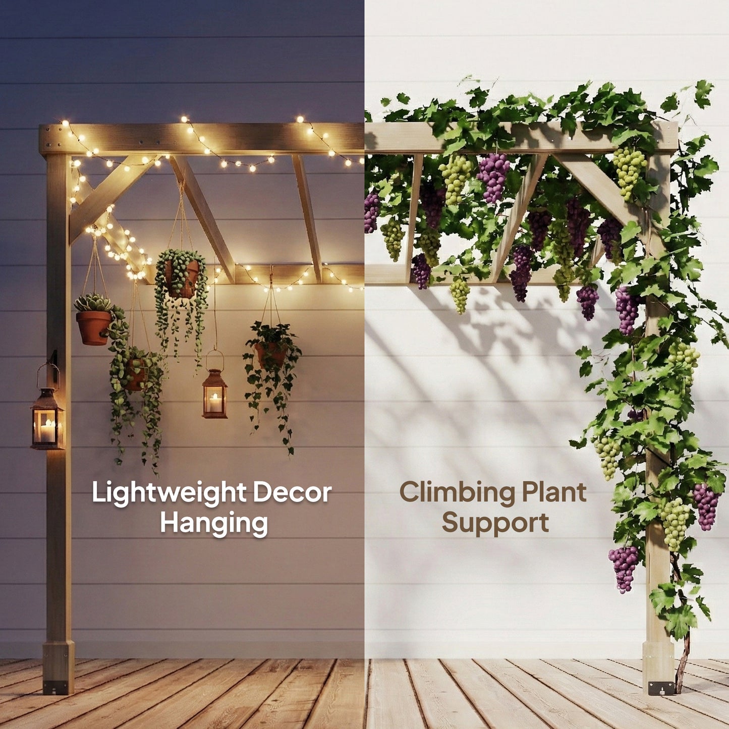 Lean-To Wooden Pergola Kit, Decorative Garden Gazebo with Stable Structure and Concrete Anchors, 2.4 x 2.4m, Light Brown