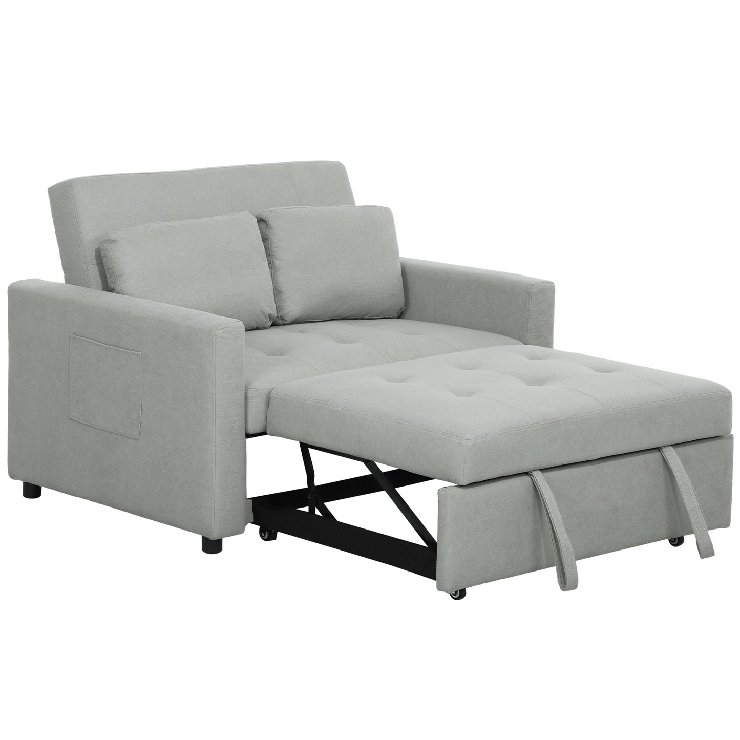 Loveseat Sofa Bed, Convertible Bed Settee with 2 Pillows, Side Pockets, Light Grey