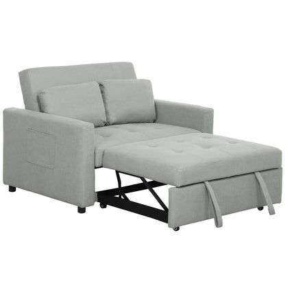 Loveseat Sofa Bed, Convertible Bed Settee with 2 Pillows, Side Pockets, Light Grey