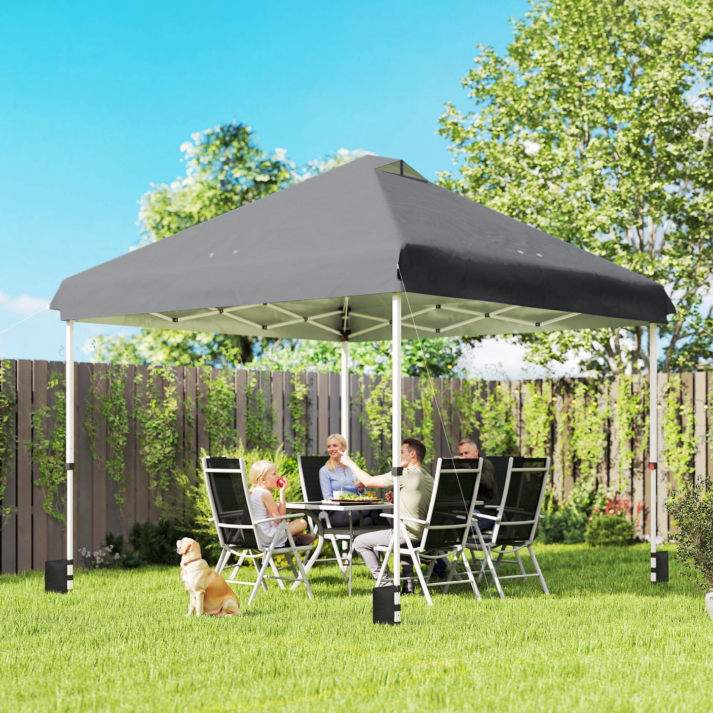 3 x 3 m Pop Up Gazebo with Wheels, UPF50+ One-Touch Outdoor Garden Party Tent Marquee Wedding Awning Canopy, Dark Grey