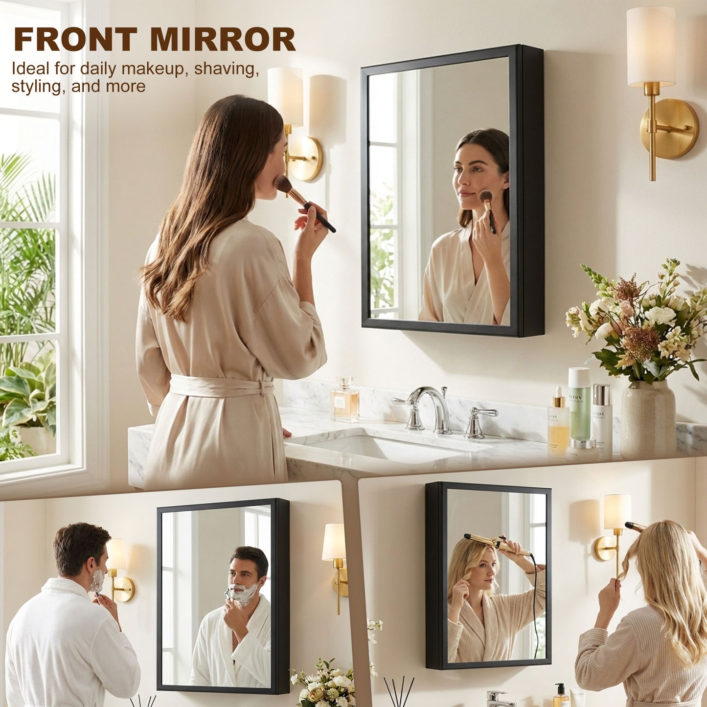 Bathroom Cabinet with Mirror, Wall Mounted Bathroom Mirror Cabinet with Storage Shelves, 40 x 12 x 60 cm, Black