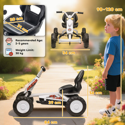 Kids Pedal Go Kart with Steel Frame, Sporty Design, for Ages 2-5 Years, White