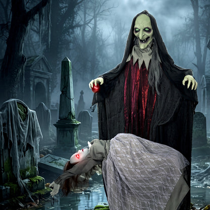 Halloween Animated Standing Witch with Floating Ghost Decoration with Rising and Falling Motion