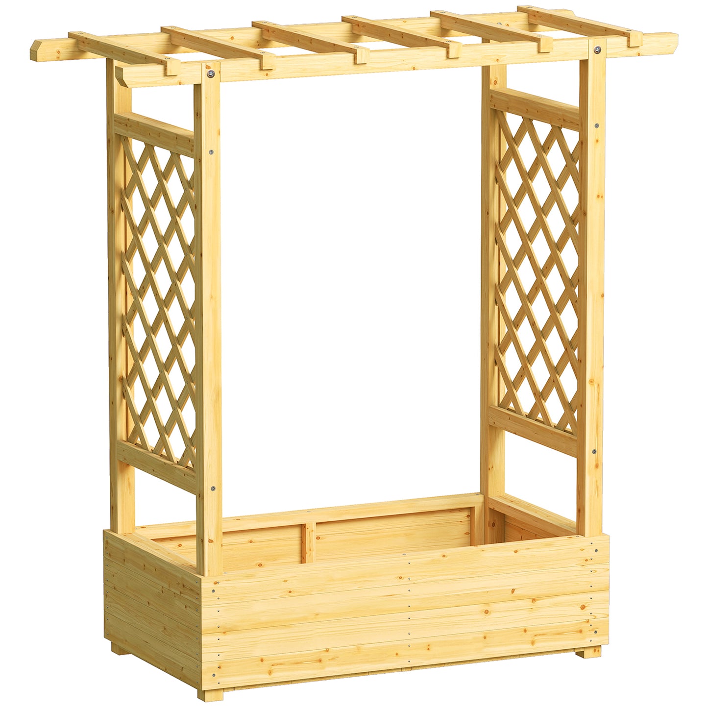 Garden Planter with Trellis, Wooden Raised Bed for Garden with Hanging Roof and Drainage Holes