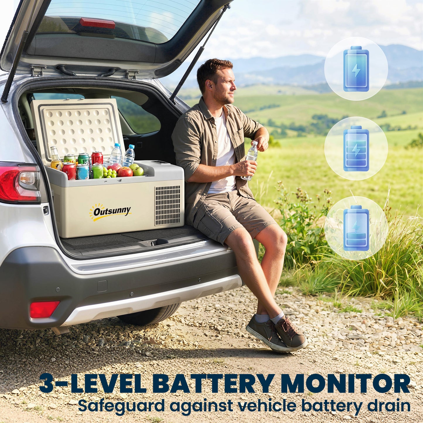 16L Portable Car Fridge, -20℃ to 10℃ Adjustable Temperature - Khaki/Grey