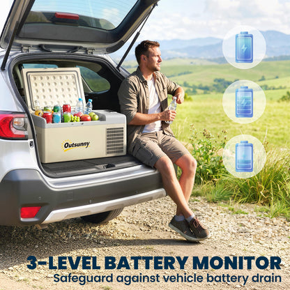 16L Portable Car Fridge, -20℃ to 10℃ Adjustable Temperature - Khaki/Grey