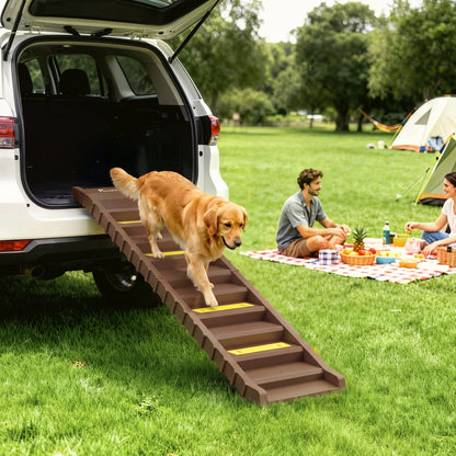 Dog Car Ramp with Anti-Slip Steps, 10-Steps Pet Stairs for Pets to Access Cars and High Beds, Brown