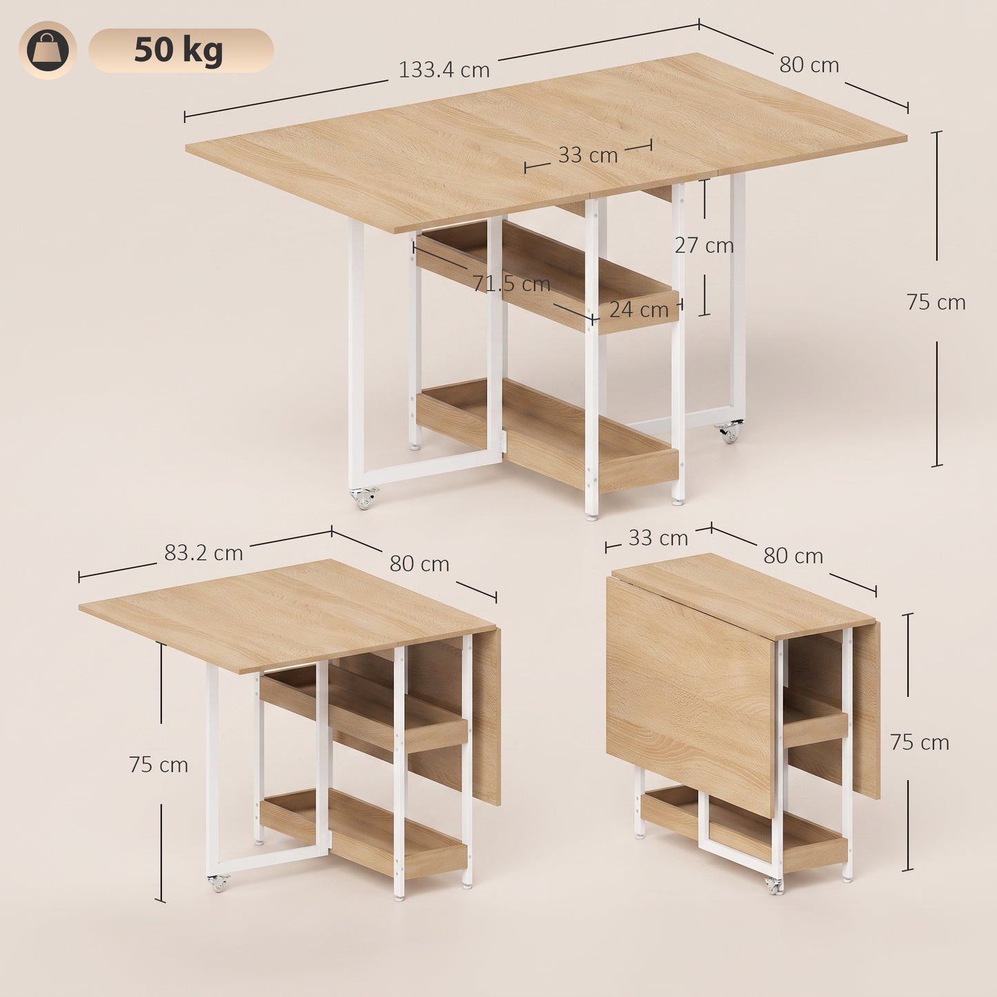 Four-Person Drop Leaf Table - Natural Wood-Effect