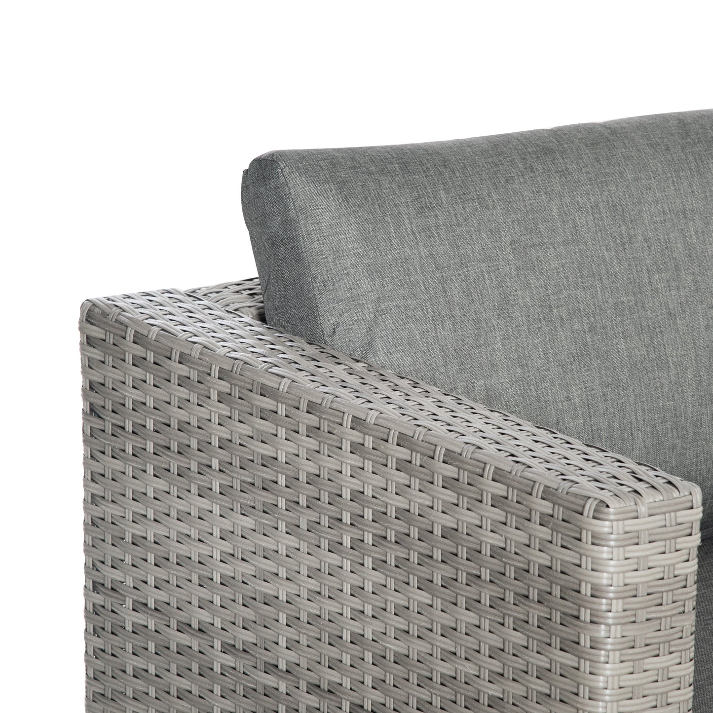 3 Pieces Outdoor PE Rattan Sofa Set, Patio Wicker Conversation Chaise Lounge Furniture w/ Tempered Glass Table-top & Soft Pad