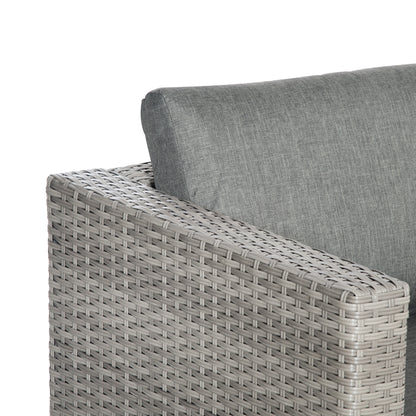 3 Pieces Outdoor PE Rattan Sofa Set, Patio Wicker Conversation Chaise Lounge Furniture w/ Tempered Glass Table-top & Soft Pad