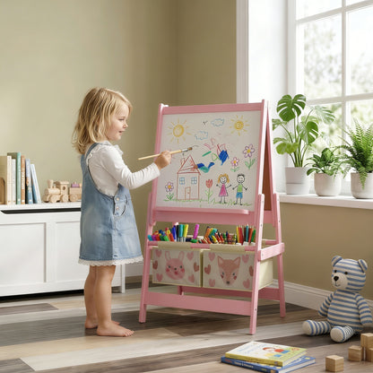 Three-In-One Kids Easel with Paper Roll, Art Easel, with Storage - Pink