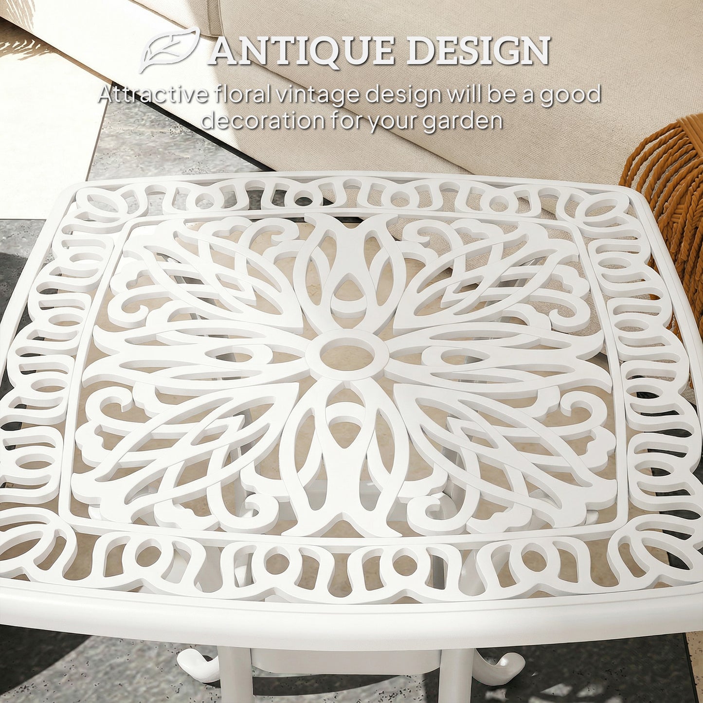 Outdoor Garden Table with 38mm Dia. Umbrella Hole, Cast Aluminium Patio End Table with Anti-slip Foot Pads for Garden