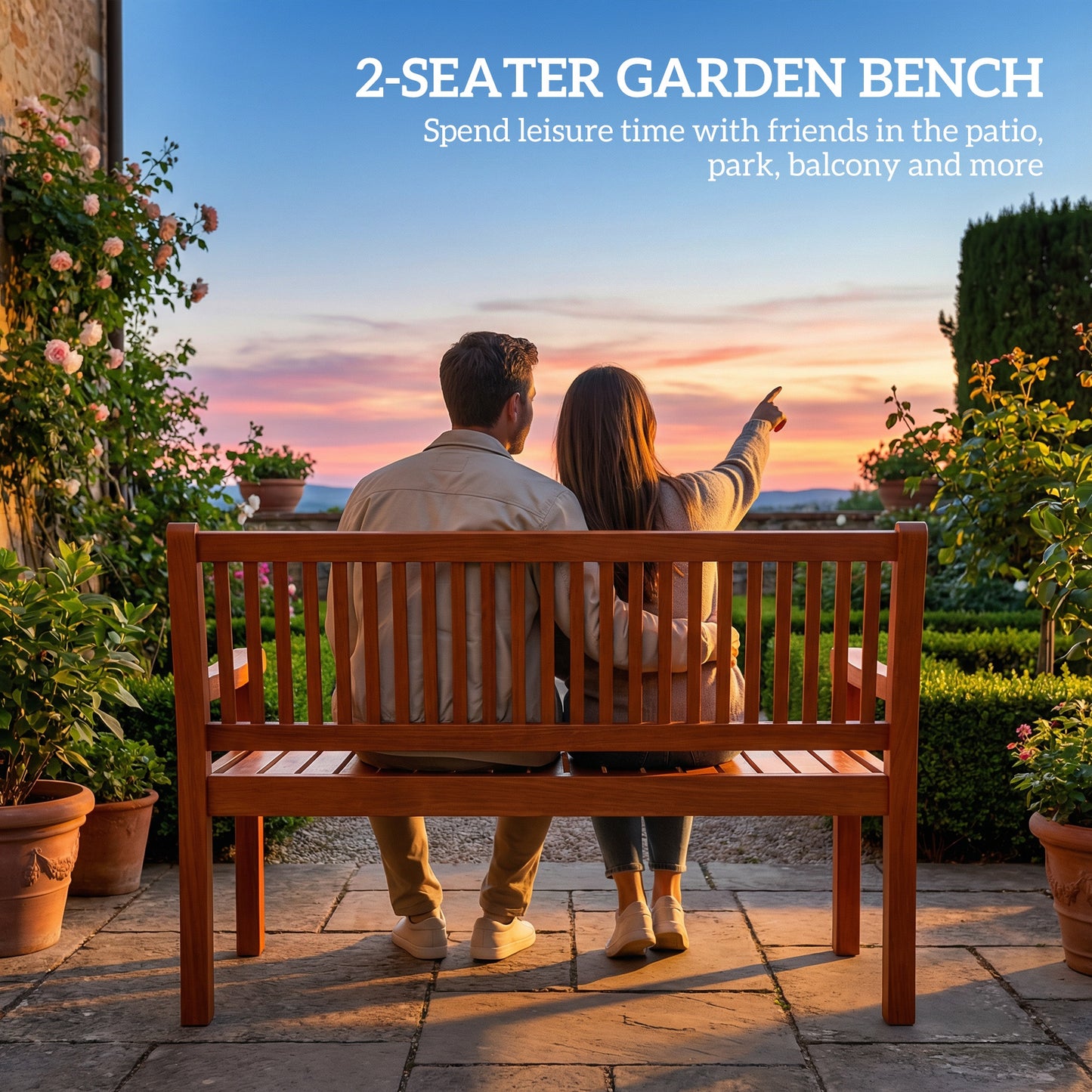 Garden Bench 2 Seater, Wooden Outdoor Bench with Waterproof Cover, Garden Seat with Ergonomic Backrest