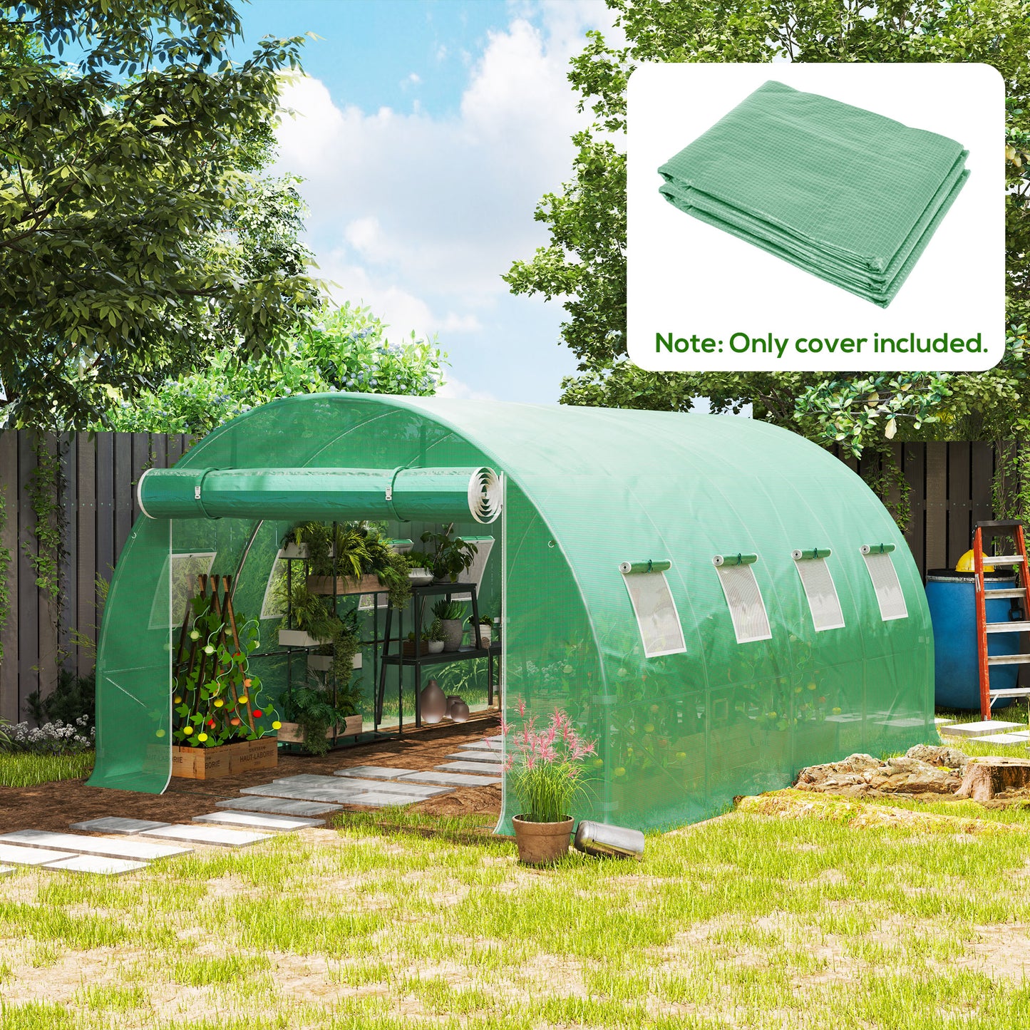 4 x 3 x 2m Polytunnel Greenhouse Replacement Cover ONLY Winter Garden Plant PE Cover for Tunnel Walk-in Greenhouse with Roll