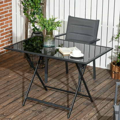 Folding Outdoor Dining Table for 6, Rectangle Garden Table Tempered Glass Top with Parasol Hole for Patio, Balcony, Terrace