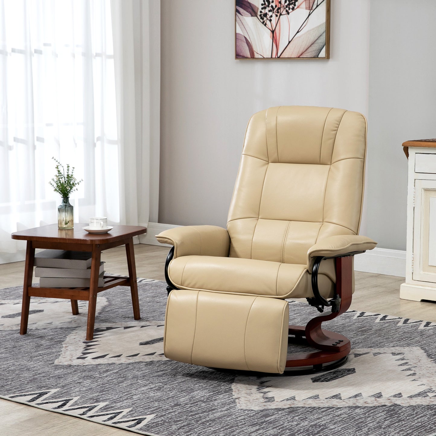 Reclining Swivel Chair, with Footrest - Cream White