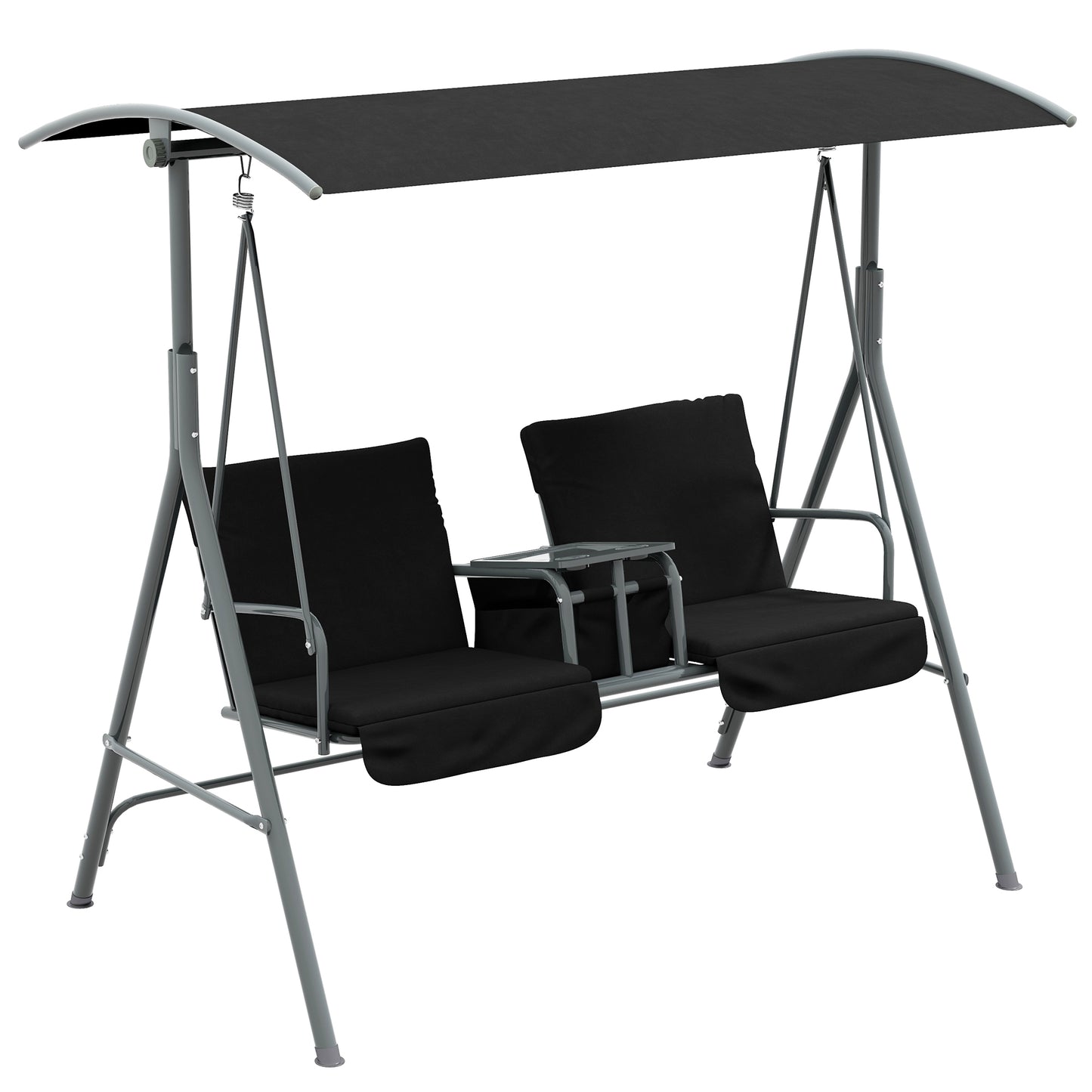 2 Seater Garden Swing Chair, Patio Swing Seat w/ Tilting Canopy, Double Padded Seats