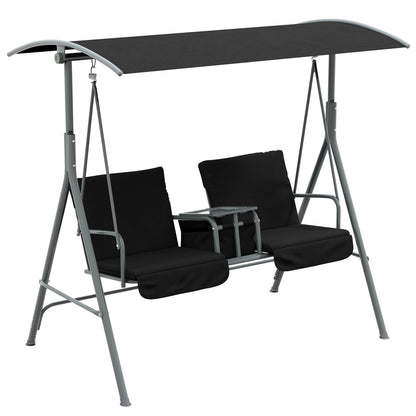 2 Seater Garden Swing Chair, Patio Swing Seat w/ Tilting Canopy, Double Padded Seats