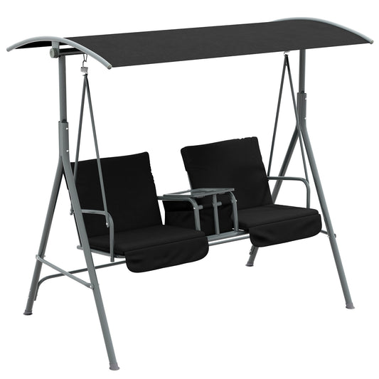 2 Seater Garden Swing Chair, Patio Swing Seat w/ Tilting Canopy, Double Padded Seats