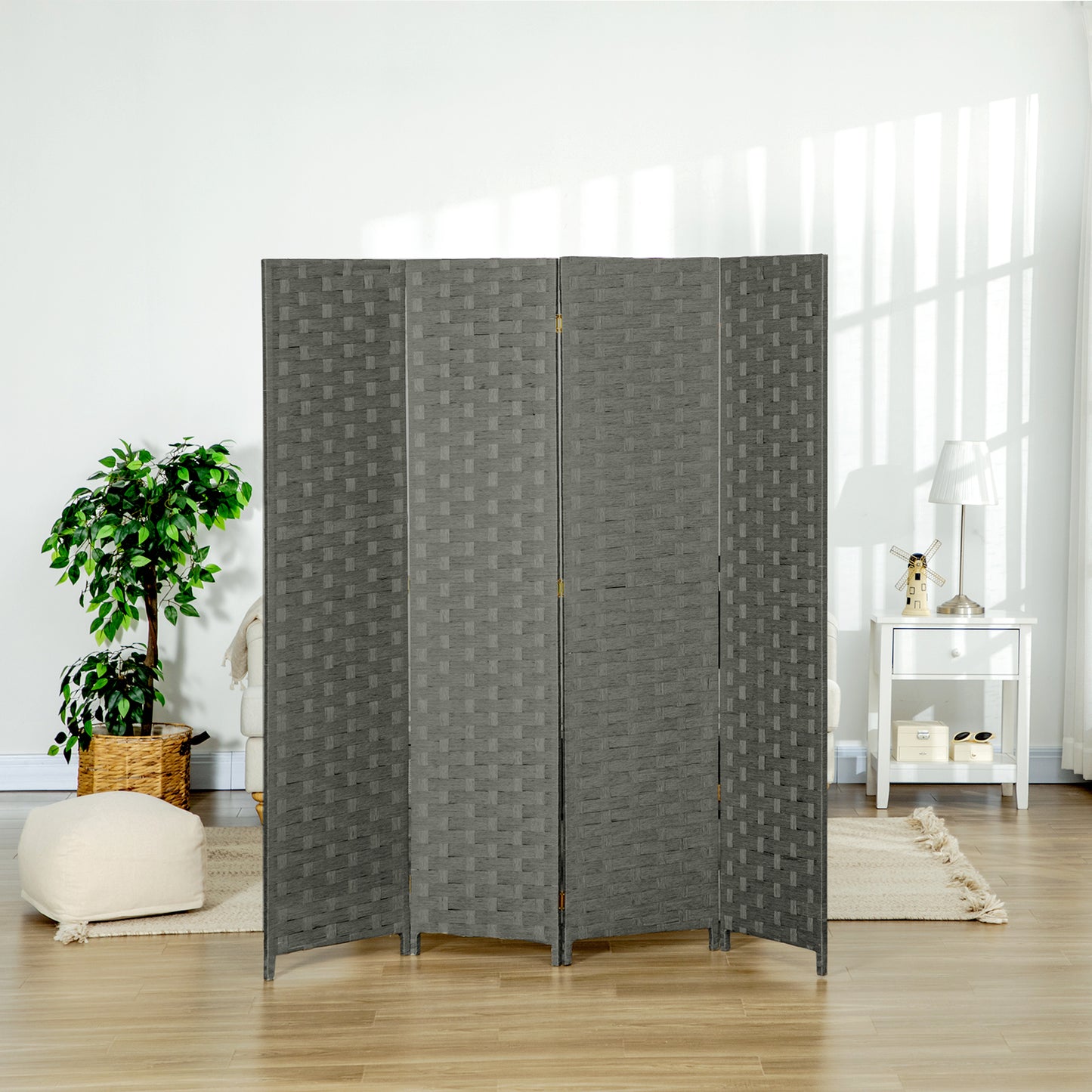 Wave Fibre Freestanding Folding Privacy Screen Panels, Room Divider, Grey