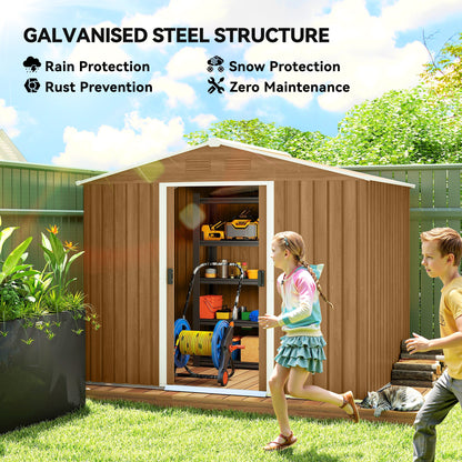 8 x 6ft Galvanised Steel Shed, with Double Door - Brown