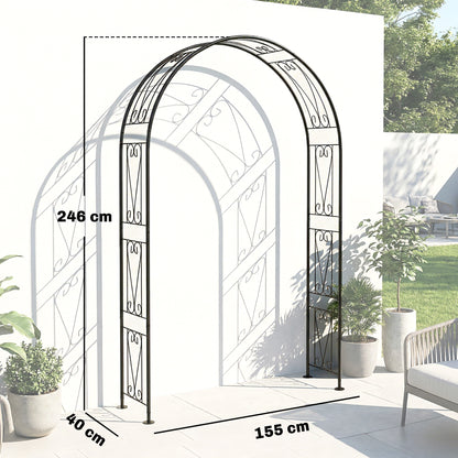 Garden Arch, Arbour Trellis for Climbing Plants, Rose Arch for Wedding Garden Decoration, 155 x 40 x 246 cm, Black