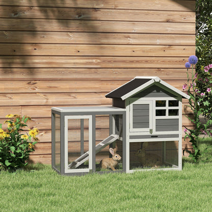 Rabbit Hutch Outdoor Wooden Guinea Pig Hutch Rabbit Run Bunny Cage Small Animal House Pull-Out Tray, Grey, 124 x 63 x 93 cm