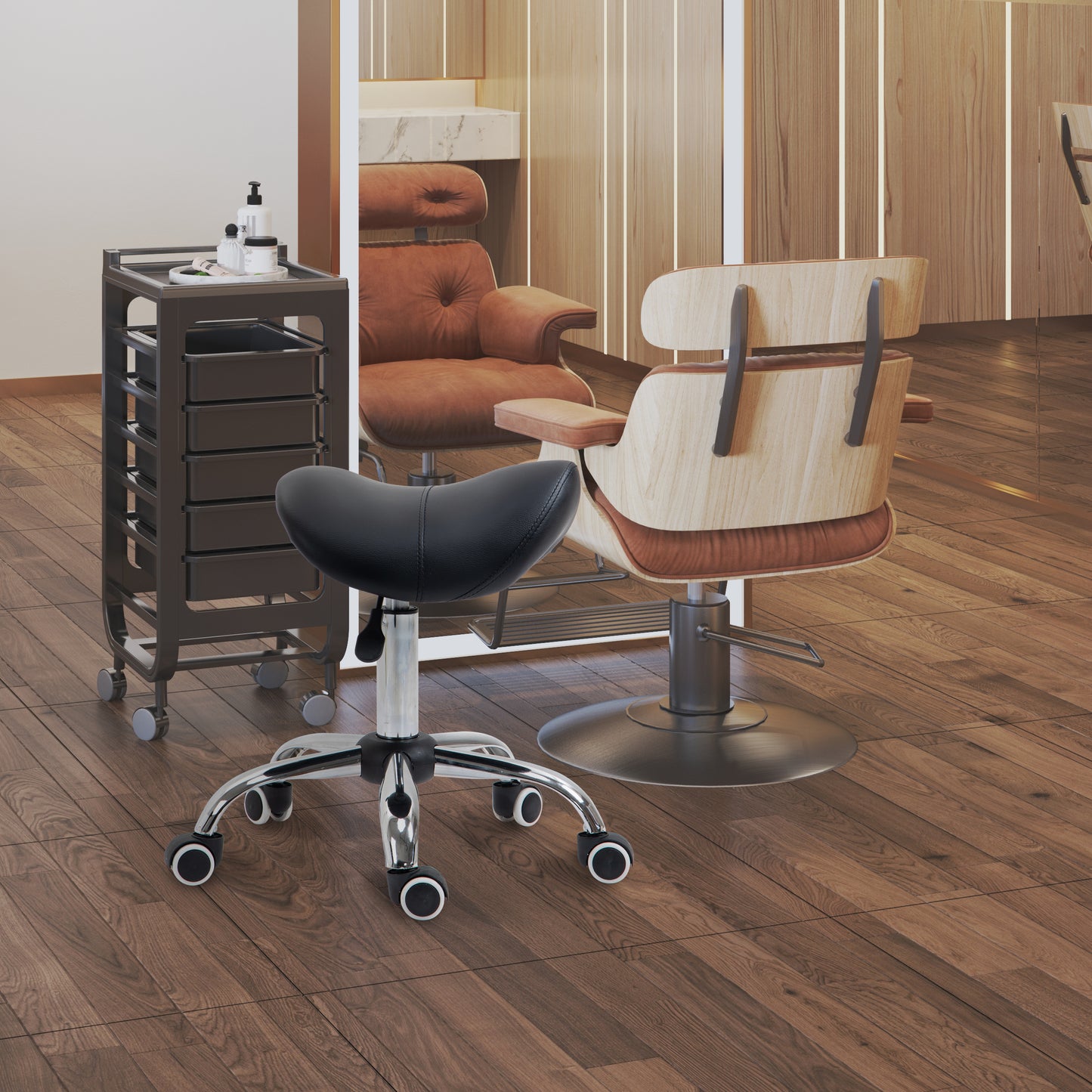 Cosmetic Stool 360° Rotate Height Adjustable Salon Massage Spa Chair Hydraulic Rolling Faux Leather Saddle Stool Mobility