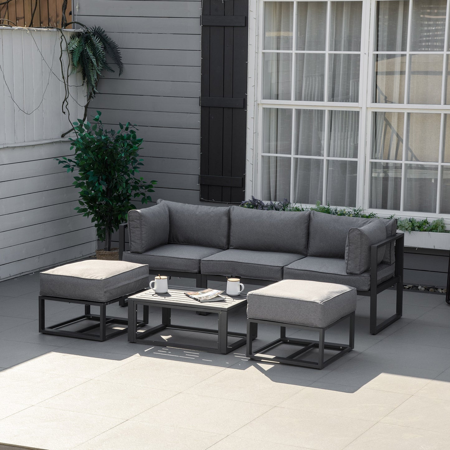 6 Piece Outdoor Couch, Sectional Sofa Set with Aluminum Patio Conversation Furniture, Grey