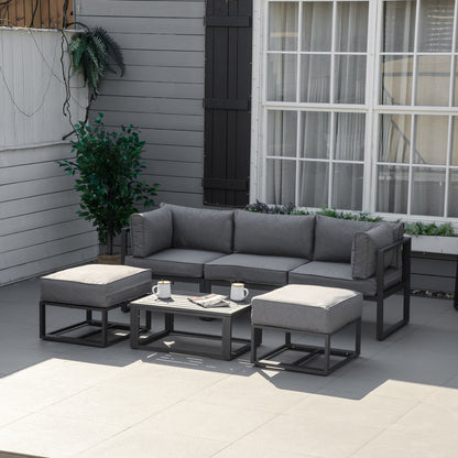 6 Piece Outdoor Couch, Sectional Sofa Set with Aluminum Patio Conversation Furniture, Grey