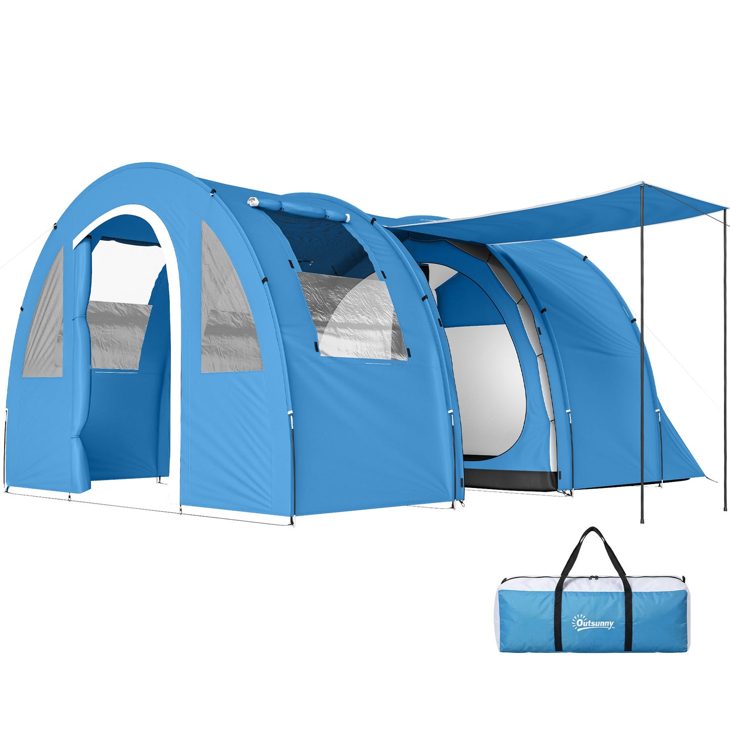 4 Man Camping Tent with 2 Room, Floor and Carry Bag - Blue