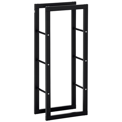 Metal Firewood Log Holder Tall Firewood Rack Indoor Outdoor Fireplace Wood Storage Shelf with Side Rails, Rust-Resistant