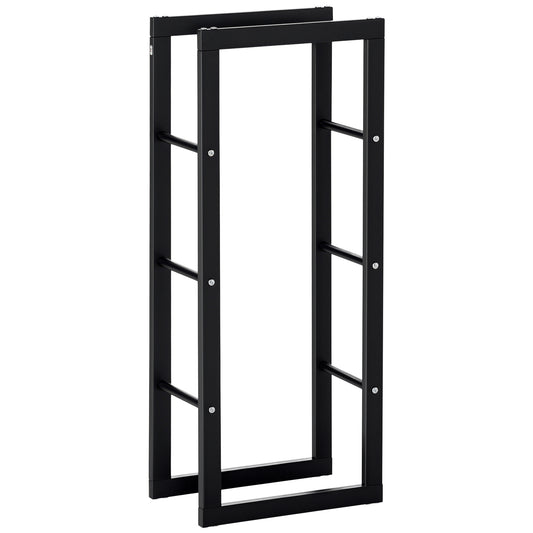Metal Firewood Log Holder Tall Firewood Rack Indoor Outdoor Fireplace Wood Storage Shelf with Side Rails, Rust-Resistant
