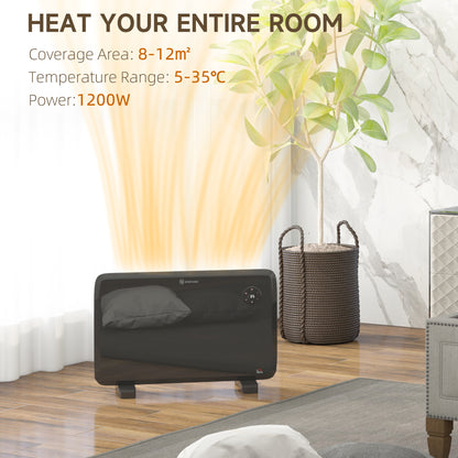 1.2kW Freestand/On-Wall Electric Convector Heater, with Adjustable Thermostat - Black