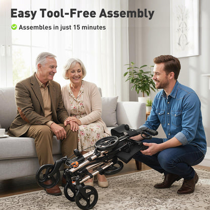 Rollator Walker with Seat with Carry Bag, Adjustable Height, Cane Holder for Seniors and Disabled, Gold Tone