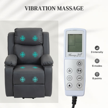 Riser and Recliner Chair with Vibration Massage, PU Leather Power Lift Chair for Elderly, Dark Grey