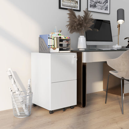 2-Drawer Filing Cabinet with Lock and 5 Wheels, Steel Mobile File Cabinet, for A4, Legal and Letter Size, Pre-Assembled Body