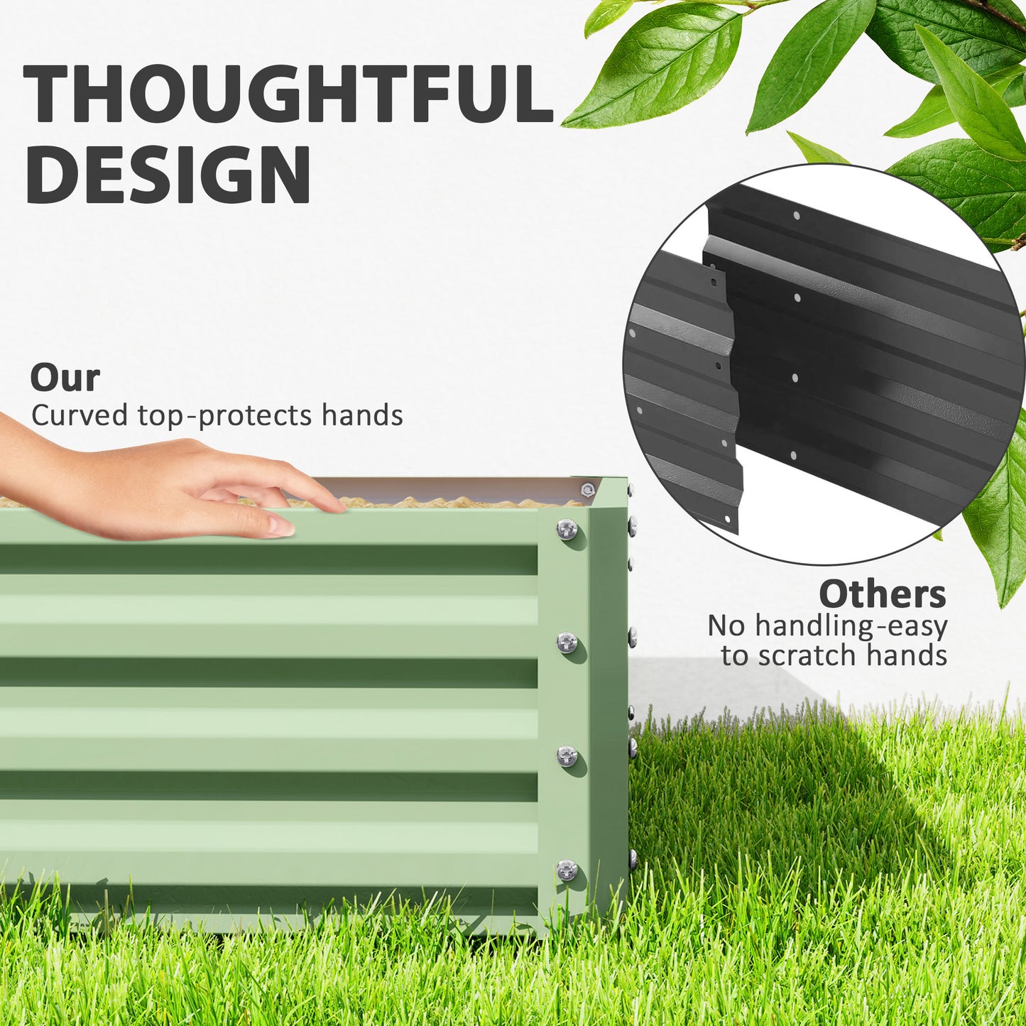Square Raised Garden Bed Box with Weatherized Steel Frame for Vegetables, Flowers, & Herbs, 120 x 120 x 30cm, Light Green