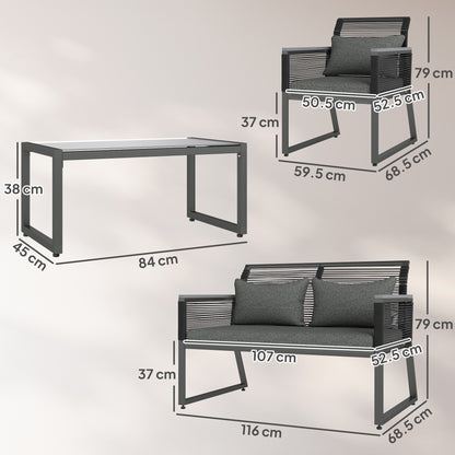 4 Pieces Rattan Garden Furniture Set - Charcoal Grey
