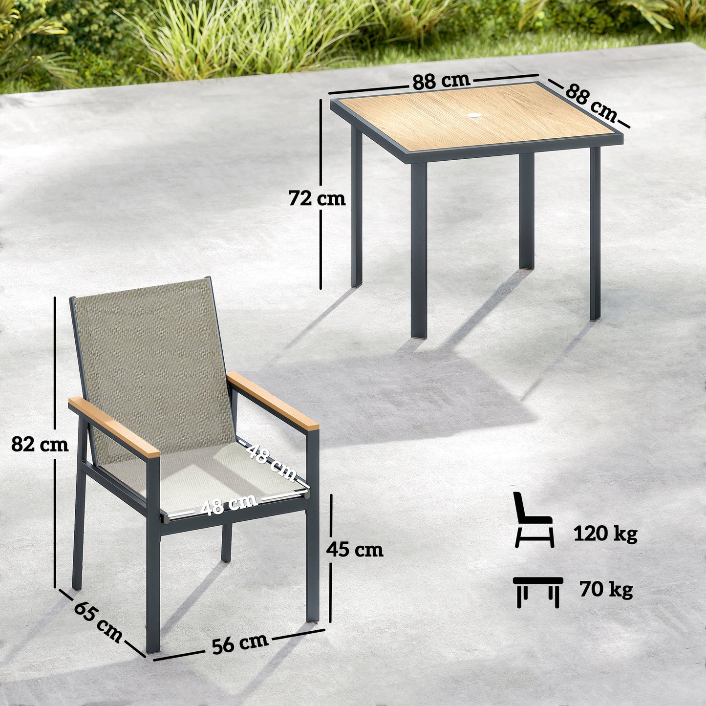 Five-Piece Metal Dining Set, with Glass-Top Table - Khaki