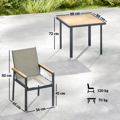 Five-Piece Metal Dining Set, with Glass-Top Table - Khaki
