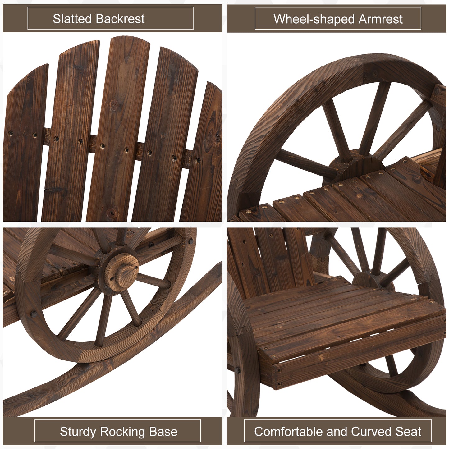 Wooden Adirondack Rocking Chair Reclining Armchair Garden Furniture Patio Porch Rocker - Carbonized Wood
