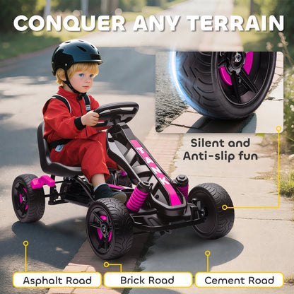Pedal Go Kart for Kids Aged 3-6 Years, with Freewheel System, Brake, EVA Anti-Slip Wheels, Pink