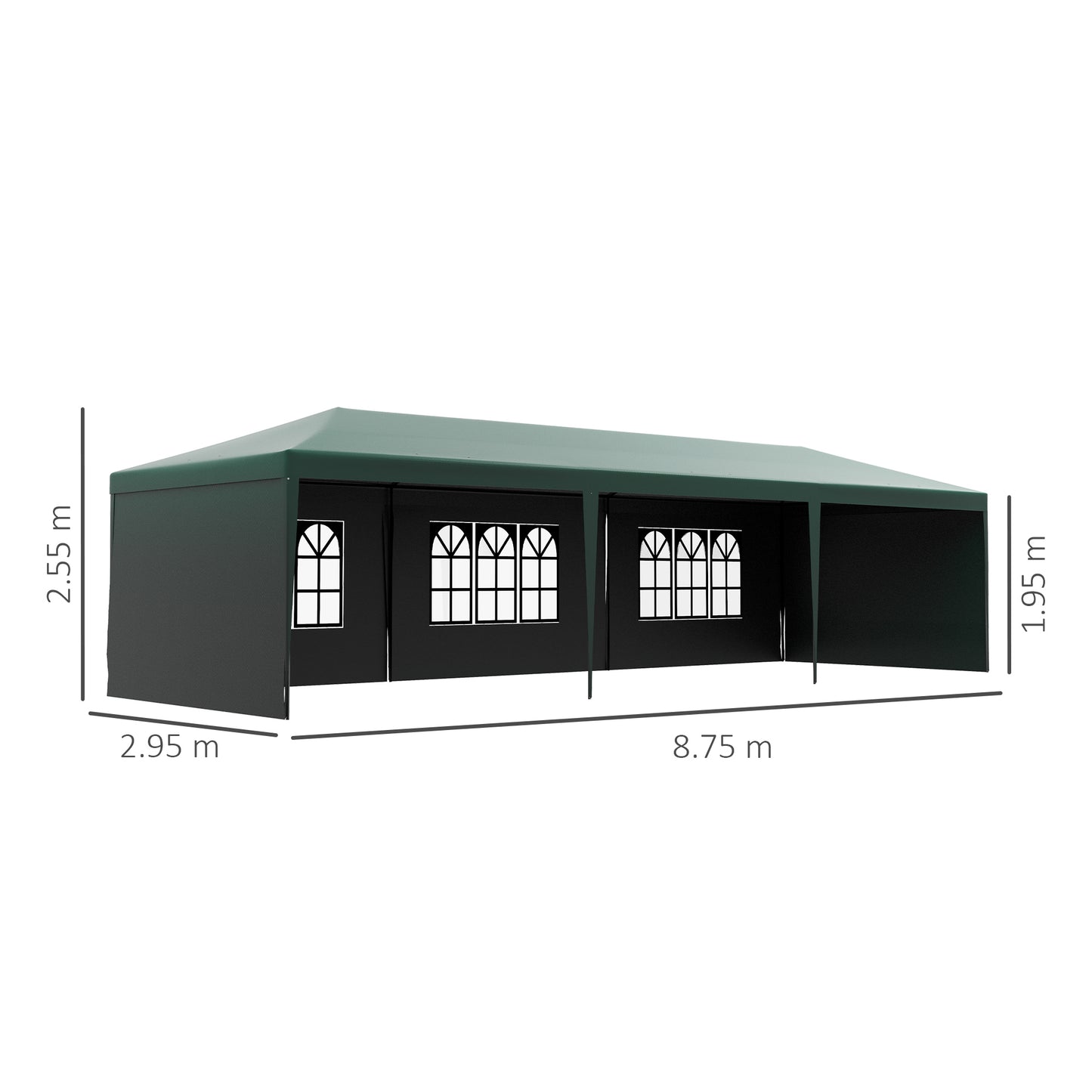 9 x 3 m Party Tent Gazebo Marquee Outdoor Patio Canopy Shelter with Windows and Side Panels Dark Green