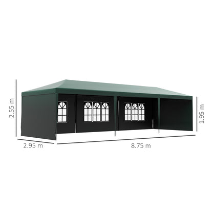 9 x 3 m Party Tent Gazebo Marquee Outdoor Patio Canopy Shelter with Windows and Side Panels Dark Green