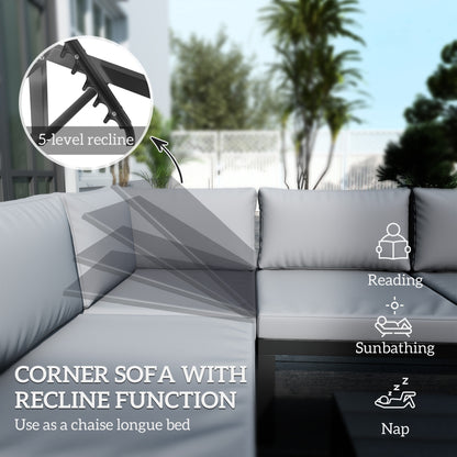 4 Pieces Garden Furniture Set, 5-Level Reclining Garden Corner Sofa Set, Outdoor Lounge Conversation Sectional with Cushions