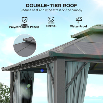 3 x 4m Hardtop Gazebo Canopy with UPF30+ Double Polycarbonate Roof, Aluminium Frame Garden Gazebo Permanent Pavilion